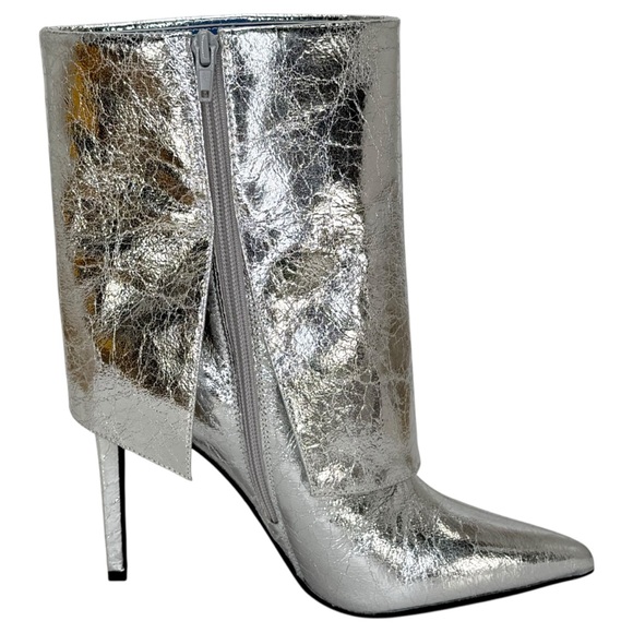 INC Sabeel Silver Patent Leather Cuff Heeled Womens Boots Size 8.5M - Picture 5 of 13